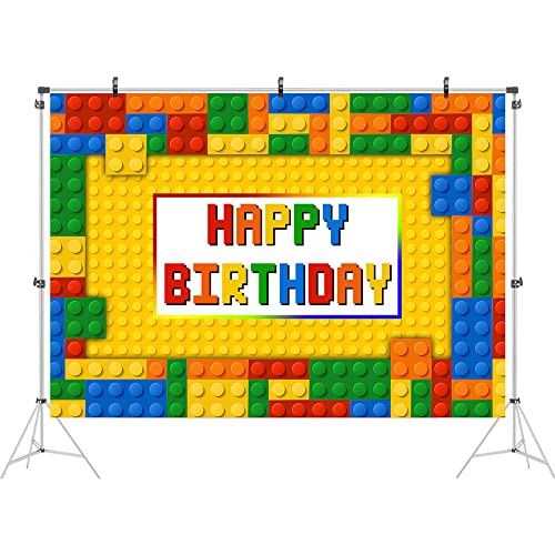 Ticuenicoa 7x5ft Colorful Building Blocks Backdrop Colored Toy Bricks Photography Background Kids Girls Boys Birthday Party Decorations Cake Table Banner Photo Booth Props