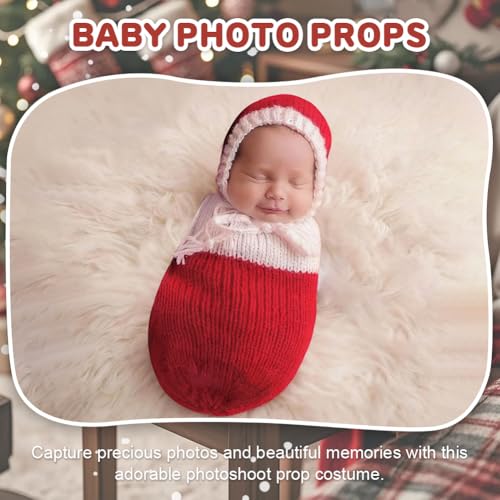 Newborn Christmas Photo Shoot Set Fashion Knitted Clothes baby Photography Prop - color: Red