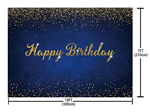AIBIIN 10x7ft Dark Blue Happy Birthday Backdrop Dark Blue Gold Dots Photography Background Boys Girls Men Women Birthday Party Decorations Banner Photo Booth Props - color: Dark Blue, size: 10X7ft