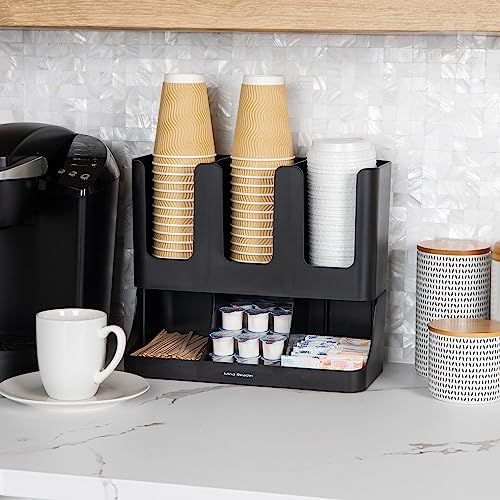 Mind Reader Cup and Condiment Station, 13 Inch Countertop Coffee Bar Organizer with 6 Compartments, Storage Caddy for Cups, Lids and Packets, Plastic, Black - color: Black, size: 6-Compartment, 13" L x 6.4" W x 11.5" H