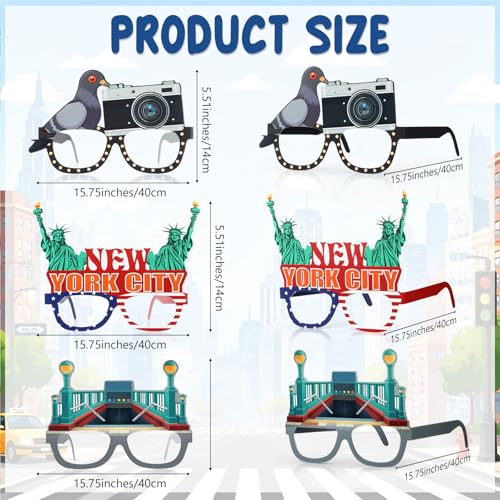 Pajean 36 Pcs New York Party Decorations Eyeglasses Themed Paper Glasses New York Birthday Decoration Photo Booth Props Frame for Birthday Party Decoration Supplies Gift - style: New York