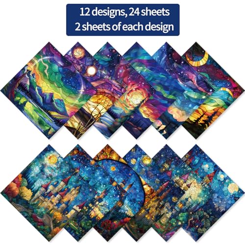 6x6" 160gsm cardstock Single Sided Scrapbooking 24 Papers Pad vintage decoupage scrapbook kit patterned paper junk journal supplies journaling supply scrap paper crafting.Stained Glass - color: 24sheets-Stained Glass
