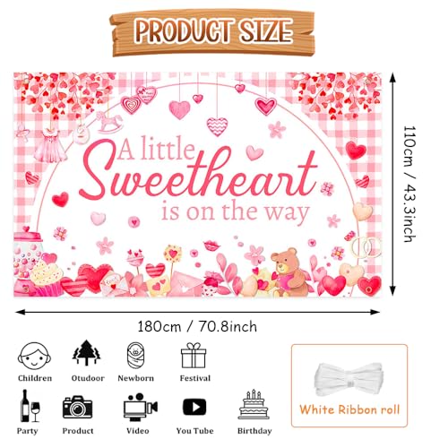 AIBIIN Little Sweetheart Baby Shower Backdrop Decorations A Little Sweetheart is on The Way Baby Shower Banner Sweet Heart Valentines Day Party Decorations Banner Photo Booth Props 70.8x43.3 inch - color: Sweetheart3, size: 6x3.6ft