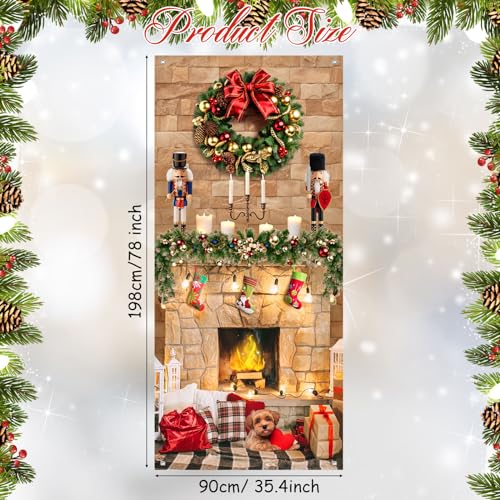 Buryeah Christmas Door Cover Decoration Christmas Fireplace Door Cover Xmas Nutcracker Banner Backdrop Photo Booth Prop Background for Winter Xmas Holiday New Year Party 6.5 x 3 Feet(Bright) - style: Bright