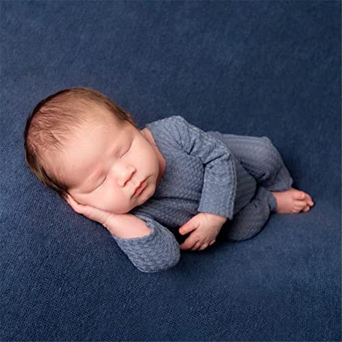 Coberllus Newborn Photography Props Outfit Fabric Sleepy Knot Hat & Footed Romper Bodysuit for Baby Boys Girls Photoshoot - color: Blue