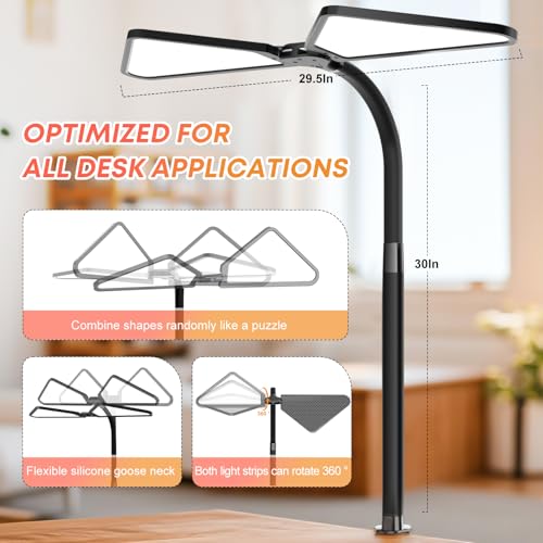 AILBTON Ultra-Large Gooseneck Desk Lamp with Clamp| Dual-Source Super Bright LED Study Light with Flexible Arms, 5 Brightness & 4 Color Modes for Home Office/Reading - style: Fan-shaped Table Lamp