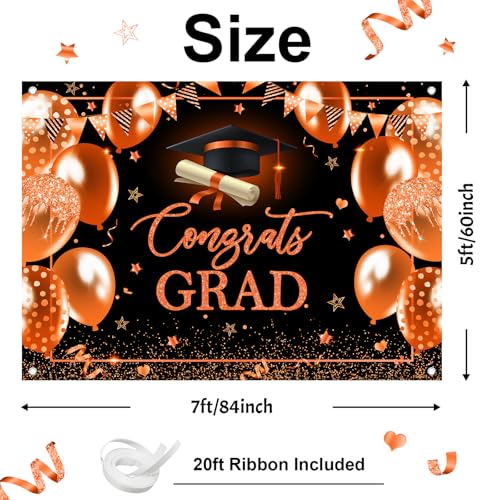 Avezano 7x5 ft Graduation Banner Congrats Grad Backdrop Oarnge 2026 Graduation Party Decoration Congratulation Graduates Backdrop for High School College Prom - color: Black Orange, size: 7x5 Ft