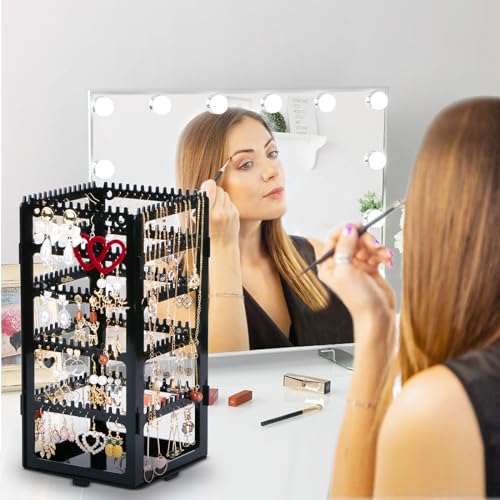 17Dec 360 Rotating Earring Holder Organizer Stand,5 Tiers Acrylic Jewelry Organizers and Storage,Stud Earring Organizers and Storage,212 Holes and 212 Grooves for Earrings Necklaces chain bracelet - color: 5-Tier,Black