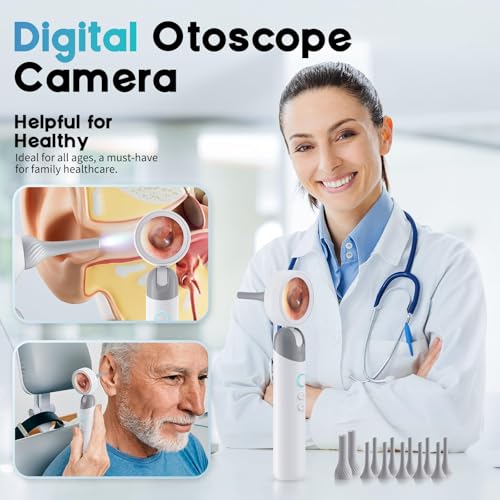 1080P HD Otoscope Ear Camera for Family, Medical Grade 1.38" Screen, Telemedicine Ready, 12 Silicone Tips and 3 Adhesive Ear Sticks, Photo/Video, Type-C Charging, Home Medical - color: Standard – Adhesive Stick Pack Gray