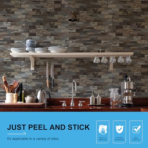 Peel and Stick Backsplash, 20 Sheets Peel and Stick Tile for Kitchen Backsplash, Self Adhesive Waterproof Backsplash Tile, PVC Wall Tile for Bathroom, Laundry Room, RV - color: Old Wood Wood Grain