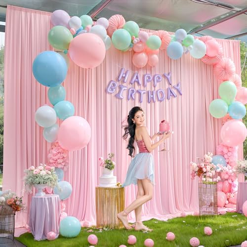 20x10ft Pink Backdrop Curtain Panels for Parties - Wrinkle Free Polyester Photo Curtain Backdrop Wedding Back Drop Fabric Drapes for Party Decorations Background for Photography - color: Pink, size: W5' x H10'(4 panels)