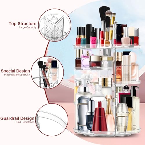 Makeup Organizer 360 Rotating Cosmetic Organizer DIY Adjustable Makeup Carousel Spinning Holder Rack, Large Capacity Cosmetic Storage Box Makeup Brushes Organizer for Vanity Countertop (Clear) - color: A-Clear