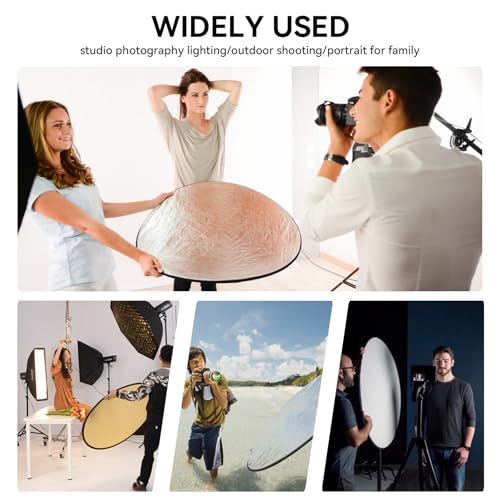 UTEBIT 31 Inch (80cm) Light Reflector Stand Kit Diffuser 5 in 1 Collapsible Multi Disc with Bag, 48 Inch Light Stand, Photography Reflector Holder-Translucent/Silver/Gold/White/Black - size: 31x31 Inch