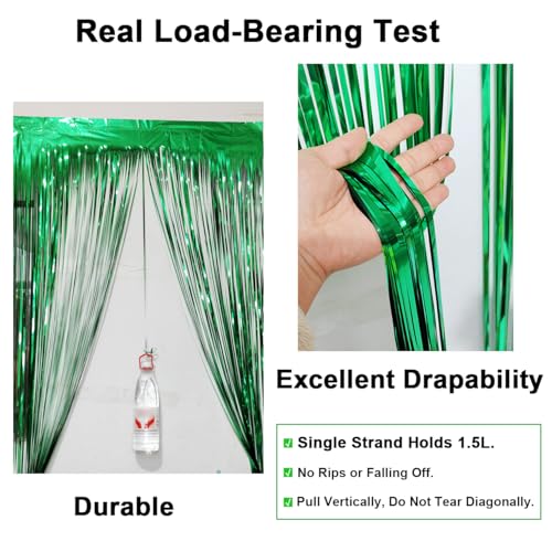 2 Pack Thickened Green Metallic Foil Fringe Curtains Streamer Rip Resistant Shimmer Tinsel Photo Booth Backdrop for Birthday Wedding Christmas Bachelorette Party Decorations 3.28ft x 6.56ft - color: Green, size: 2 Pack