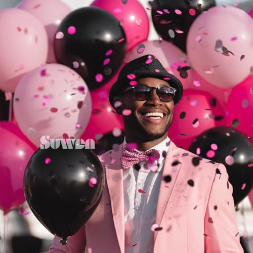 SUWEN Hot Pink and Black Balloons, 60Pcs 12inch Hot Light Pink and Black Latex Balloons Kit for Women Birthday Anniversary Party Decoration - color: Black Pink