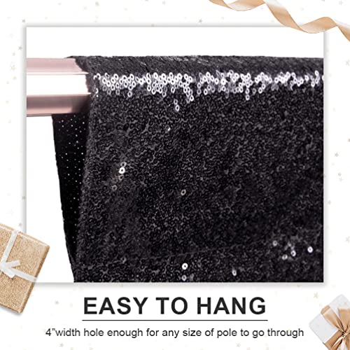 PartyDelight Sequin Backdrop Curtains 2 Panels Black 5FT X 10FT Sparkly for Wedding Party Room Decorations - color: Black, size: 60"W x 120"L (Pack of 2)