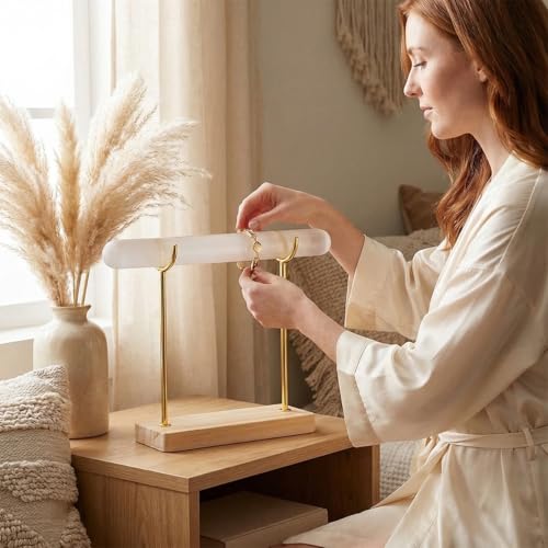 2 Pcs Plaster Bracelet Display Stand Crystal Bracelet and Bangle Display Stand Bracelet Purification Storage Rack with Wooden Base Detachable Jewelry Storage Roll for Offices,Bedrooms,Dressing Rooms