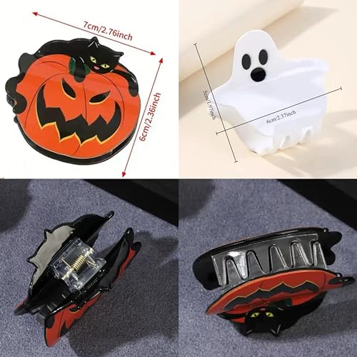 2 Pack Halloween Claw Clips, Pumpkin and Ghost Hair Claw Clips for Costume Cosplay Hair Barrettes Clamps, Cute Hair Accessories for Women (Halloween A) - color: L
