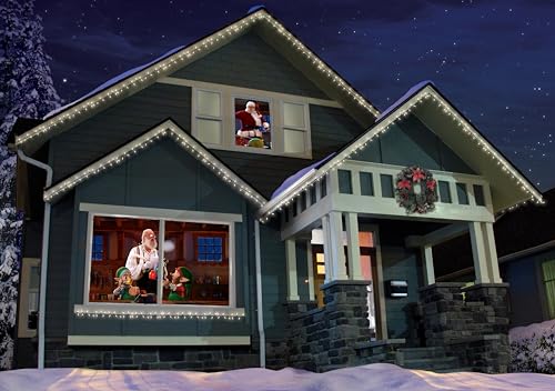 Christmas Digital Decoration Kit Includes AtmosFX Santa's Workshop with 5 Video Effects for Christmas Plus HD Super Bright Projector and 48” x 72” Holographic Projection Screen