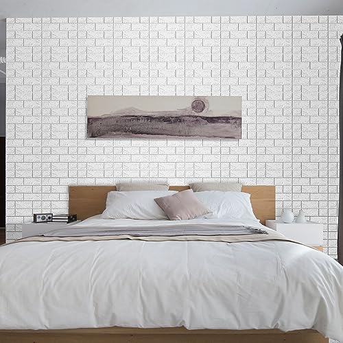 3D Wall Panels Peel and Stick in White, 10 PCS XPE Foam 3D Wallpaper, Faux Brick Wall Panels for Bedroom, Stairs, Kitchen - color: White Brick, size: 10PCS