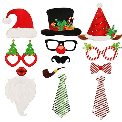 SUNBEAUTY 28 PCS Christmas Photo Booth Props Christmas Party Supplies Selfie Holiday Photo Booth Props Perfect for Family Gatherings, Parties & Holiday Events - color: Christmas