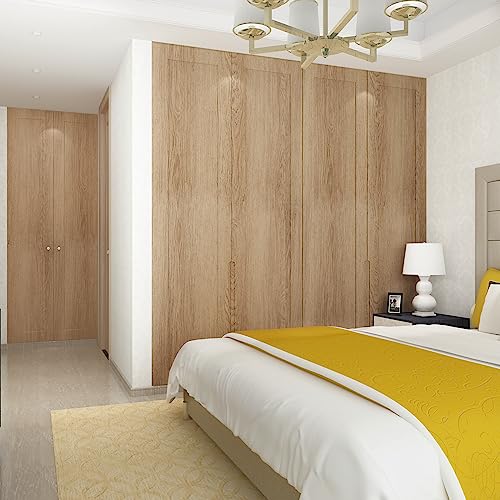 TOTIO 32x315inch Extra Wide Walnut Wood Wallpaper Peel Stick Light Brown Wood Grain Contact Paper Air Guide Slot Design Matte Thickened Self-Adhesive Waterproof Wall Sticker Vinyl Wrap Khaki Brown - color: Warm Brown, size: 32" x 315"
