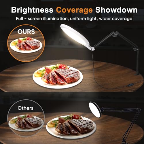 Desk Ring Light, 10" LED Ring Light for Desk with Clamp, 360°Rotate & Flexible Height Full-Screen Overhead Ringlight for Video Recording, TikTok, YouTube, Live Streaming, Content Creation, White