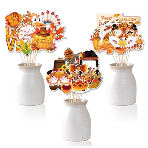 30 pcs Thanksgiving Photo Booth Props Funny Turkey Day Kits DIY Selfie Props with Stick for Fall Thanksgiving Day Party Decoration Favors - color: Orange