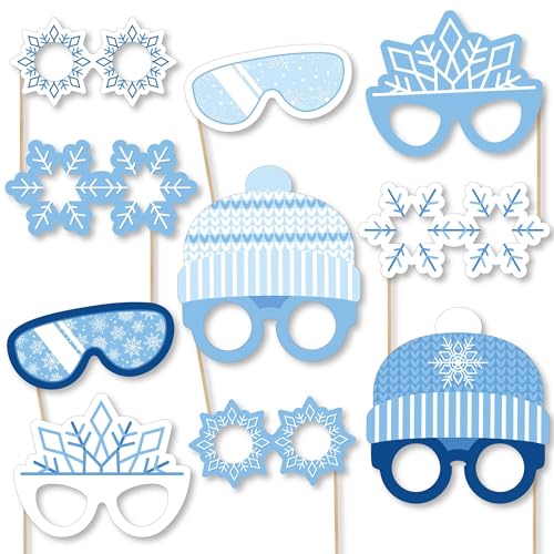 Big Dot of Happiness Blue Snowflakes Glasses and Headpieces - Paper Card Stock Winter Holiday Party Photo Booth Props Kit - 10 Count - color: Blue Snowflakes