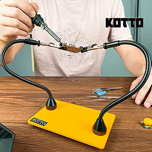 KOTTO Third Hand Soldering Tool PCB Holder Two Magnetic Based Flexible Metal Arms Helping Hands Crafts Jewelry Hobby Workshop Helping Station Non-Slip Steel Weighted Base