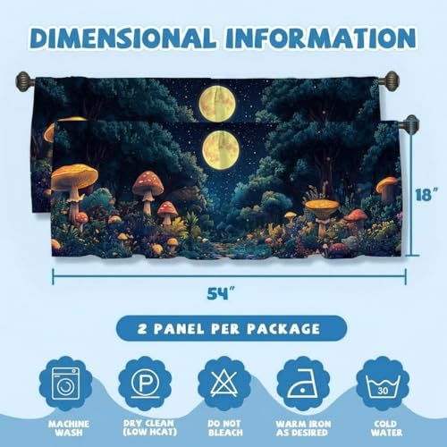 Mushroom Forest Curtain, Two-Pack, Enchanted Night Fantasy Moon,Applicable to Bathroom, Bedroom, 54x18 inches. - color: Mushroom Forest