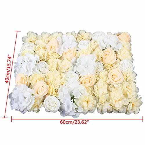 LOYALHEARTDY 12 Pack 24" x 16" Artificial Flower Wall Panels Hydrangea and Rose Flower Backdrop Panels Wedding Party Event Decoration (12 PCS, Yellow+White) - color: 12 Pcs, Yellow+white