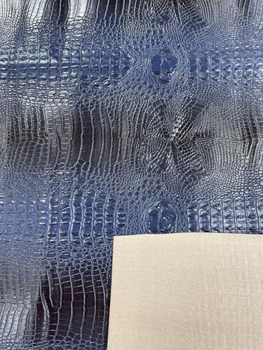 54” Wide Gator Two Tone Fake Leather Upholstery, 3-D Crocodile Skin Texture Faux Leather PVC Vinyl Fabric Sold by The Yard. (Navy Blue) - color: Navy Blue