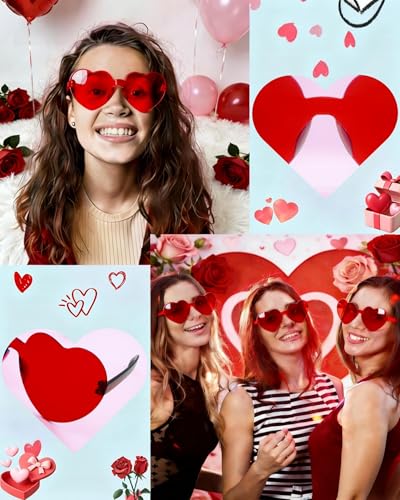 24 Piece Valentine's Day Heart Headbands and Sunglasses Set for Women and Men, Party Photo Props for Wedding, Birthday (Red) - color: Red