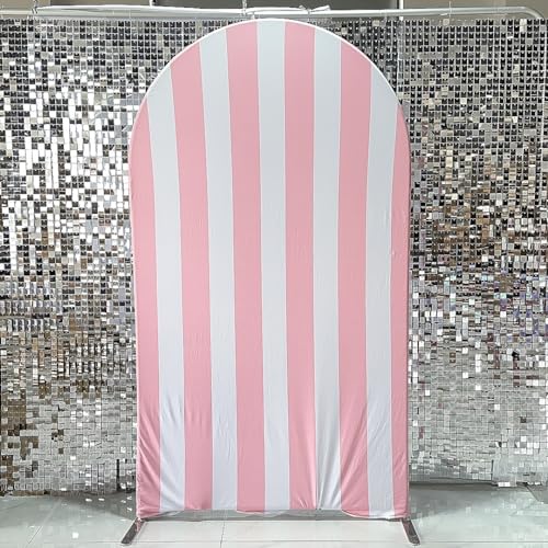 FiVan Arch Covers Stretchy Pink Stripes Backdrop for Birthday Baby Shower Party Decoration 2.6x6ft Baptism Background Props - color: NO-410, size: 2.6x6ft(78x180cm)