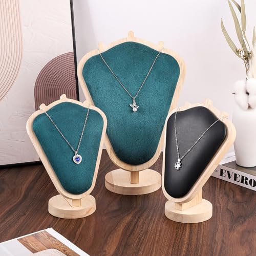 Natural Body Wood Necklace Display Stand with Green Flannelette Soft Mat Necklace Holder Organizer Desktop Stand for Home Store Dresser-4.45"x8.4"x12" - color: Natural-Green, size: 4.45"x8.4"x12"