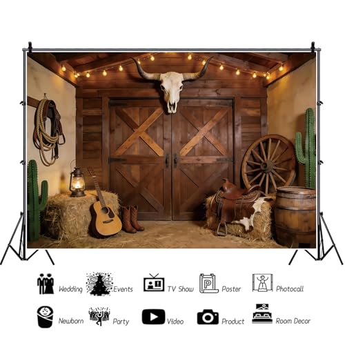 12x8ft Western Backdrop Western Cowboy Birthday Party Photography Background Wild West Vintage Banner Decorations Photo Studio Props - color: Brown, size: 12x8ft