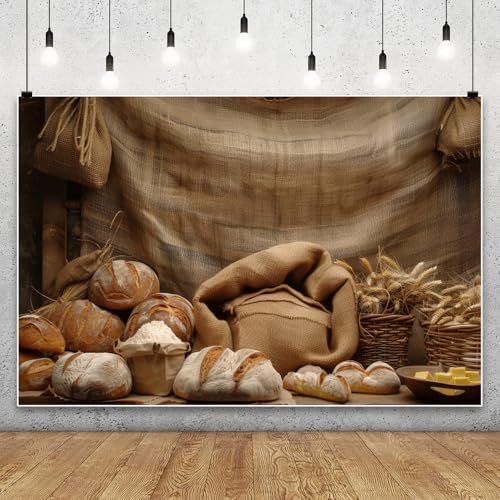 YongFoto Bakery Baking Backdrop 5x3ft Bake House Bread Basket Wheat Ears Vintage Photography Background Kids Birthday Party Banner Baby Baker Portrait Photoshoot Wallpaper Photo Studio Booth Props - color: Style 2, size: 5ftx3ft