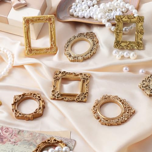 Tyqour 12pcs Small Picture Frames Gold Mini Picture Frames for Crafts Miniature Vintage Resin Tiny Mini Photo Frame Little Gold Frame for DIY Jewelry Party Hotel Holiday Decor - color: Gold 12