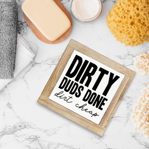 Dirty Dubs Done Dirt Cheap Sign, Funny Landry Wood Signs, Cute Laundry Room Decor, Farmhouse Style Wooden Box Sign, Desktop Decors, Funny Gift for Home Decoration, Housewarming Gift - color: Color12