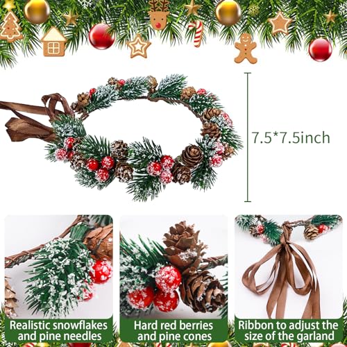 MEMOVAN Christmas Flower Crown Christmas Red Berry Stems Spray Pine Cone Holly Stem Hair Wreath Floral Headpiece Halo Headband Winter Holiday Tiara for Women Girl Xmas Holiday Decoration - color: Red