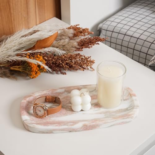 Koville Natural Marble Tray for Bathroom Countertop, Vanity Tray for Decor, Marble Bathroom Trays Stone Storage Trays for Perfume, Jewelry, Candles, Decorative Tray for Dresser Organizer(Norway Red) - color: Norway Red