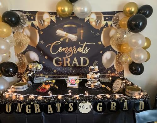 Avezano Congrats Grad Class of 2026 Backdrop Black Gold Congratulation Graduation Banner for 2026 Graduation Party Decorations High School College Prom Background 6x3.6 ft - color: Black Gold, size: 6x3.6 ft