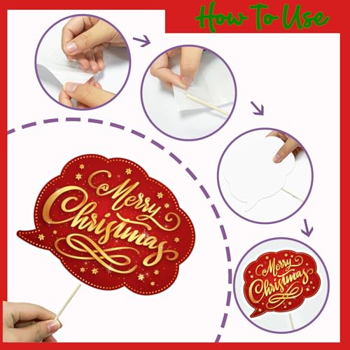 Christmas Photo Booth Props Kit, 24Pcs Fun Photo Props & Selfie Frame for Christmas Photos Decoration, Funny Santa & Gingerbread Photo Props for Xmas Holiday Party Decoration