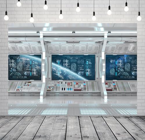BELECO 9x6ft Fabric Spaceship Backdrop Futuristic Science Fiction Spacecraft Cabin, Universe Outer Space Earth Planet Background Space Station Party Decorations Photo Booth Shoot Studio Props - size: 9x6FT