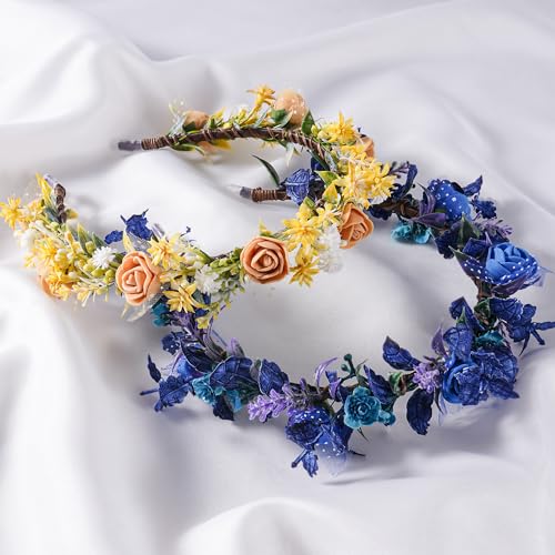 Yellow Flower Crown Headband - Rose Flower Headband Renaissance Fairy Floral Headpiece for Women Girls Weeding Birthday Party Cosplay Photo Prop - color: Yellow