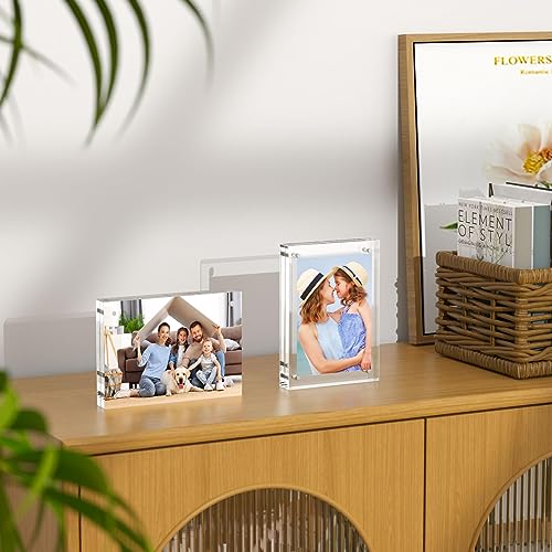 AITEE 4x4 Acrylic Picture Frames 3 Pack, 20% Thicker Block, Clear Picture Frames Freestanding Double Sided Magnetic Acrylic Lucite Frameless Transparent Square Frame Gift for Desktop Display - size: 4x4