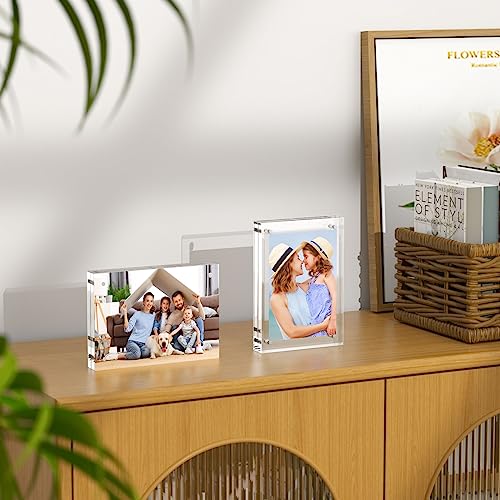 AITEE 8x10 Acrylic Picture Frames 3 Pack, 20% Thicker Block, Clear Picture Frames Freestanding Double Sided Magnetic Acrylic Lucite Frameless Transparent Square Frame Gift for Desktop Display - size: 8x10