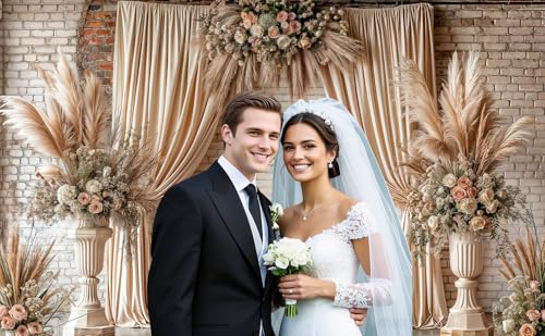 6X4ft Boho Floral Wedding Backdrop Vintage Flowers Brick Wall Background Photography Backdrops for Parties Wedding, Girls Birthday Princess Weeding Bridal Shower Floral Anniversary Ceremony Decor - color: Boho01, size: 6X4FT
