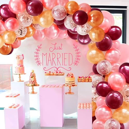 OuMuaMua Rose Gold Balloons Burgundy Balloons Kit, 62Pcs Burgundy Rose Gold Confetti Latex Mother's Day Balloons for Women Girl Baby Shower Wedding Birthday Mother's Day Party Decorations, 12 Inch - color: Burgundy